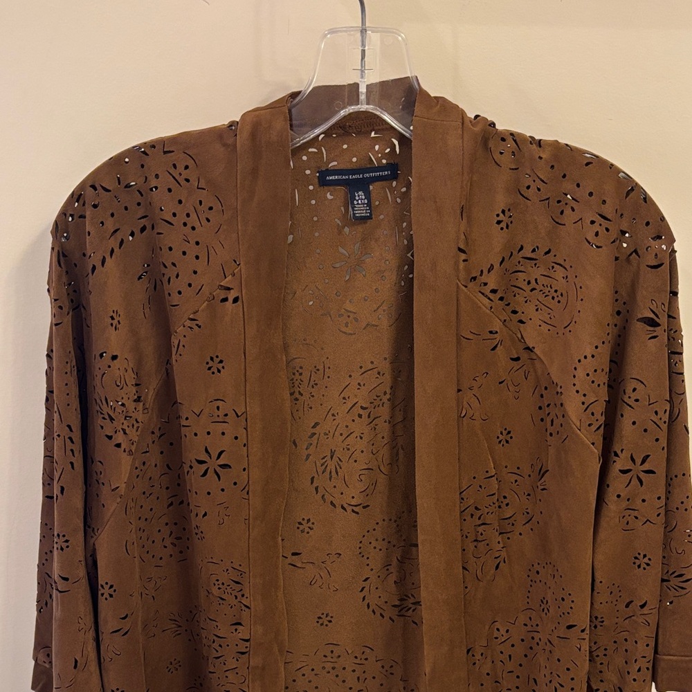 American Eagle Outfitters Brown Faux-Suede Open Front Jacket
